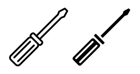 Screwdriver Icons set in solid and thin line style