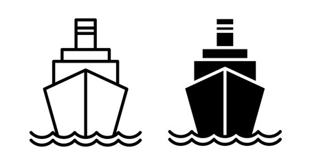Cruise ship Icons set in solid and thin line style