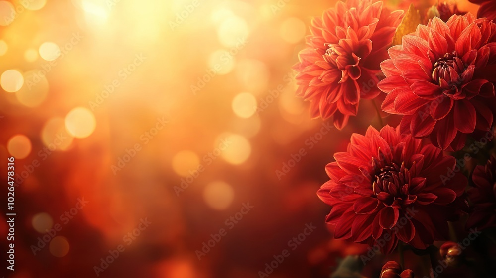 Wall mural A vibrant close-up of red flowers against a warm, blurred background.