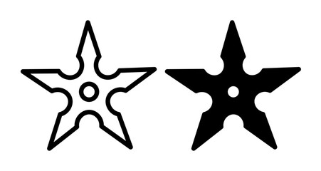 Ninja star Icons set in solid and thin line style