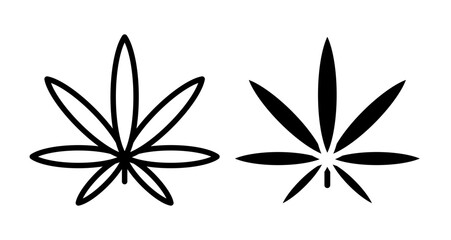 Cannabis leaf Icons set in solid and thin line style