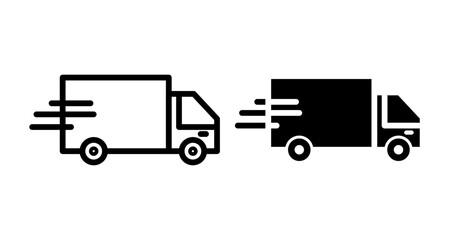 Shipping truck Icons set in solid and thin line style
