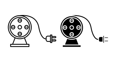 Electric extension cord Icons set in solid and thin line style