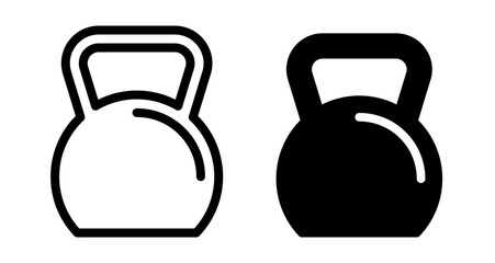 Kettlebell Icons set in solid and thin line style