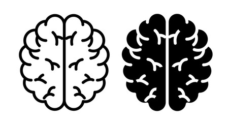 Human brain Icons set in solid and thin line style