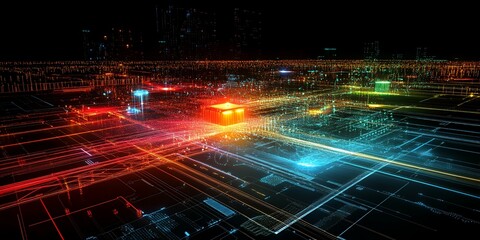 Fototapeta premium Abstract city lights and glowing lines.
