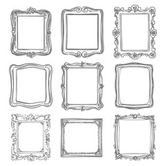 Set of nine hand drawn decorative picture frames
