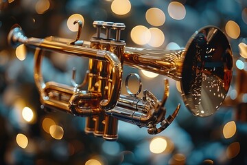 Golden Trumpet Against A Blurred Background Of Warm Lights