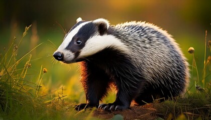 A very cute baby Badger standing in the wild 