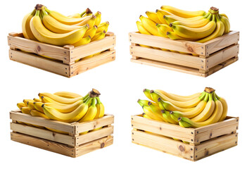 Set of fresh bananas in wooden box png