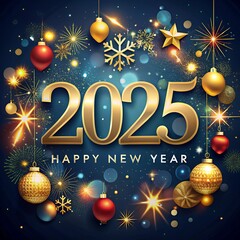 Happy New Year 2025 design festive fireworks wallpaper hd