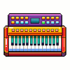 Fototapeta premium Colorful Pixel Art Synthesizer Illustration for Retro Music Design