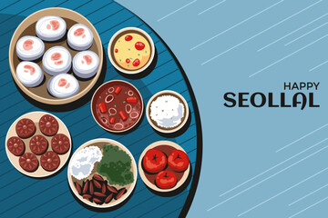 Korean traditional food rice cake soup, tteokguk for Happy Seollal Celebration background