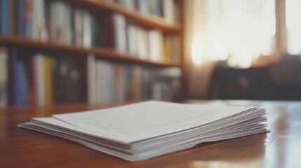 Fototapeta premium Stack of papers on a wooden table