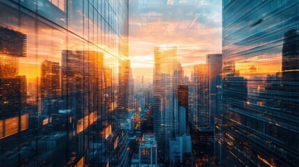 double exposure of business and building background