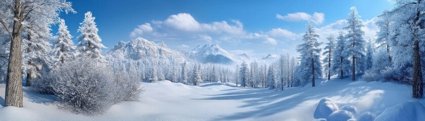 Winter landscapes panoramic scene flat design top view snowcovered terrain 3D render vivid