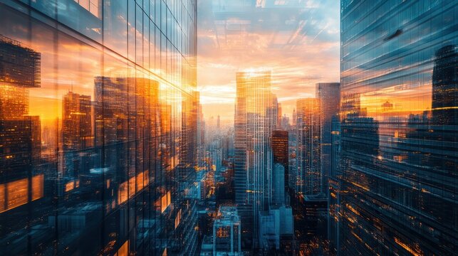 double exposure of business and building background