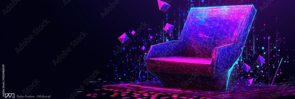 Sticker A vibrant, futuristic chair surrounded by colorful geometric shapes and digital effects.