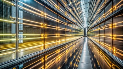 Abstract Closeup of Sleek Black Panels with Glowing Yellow Lines for Textured Depth