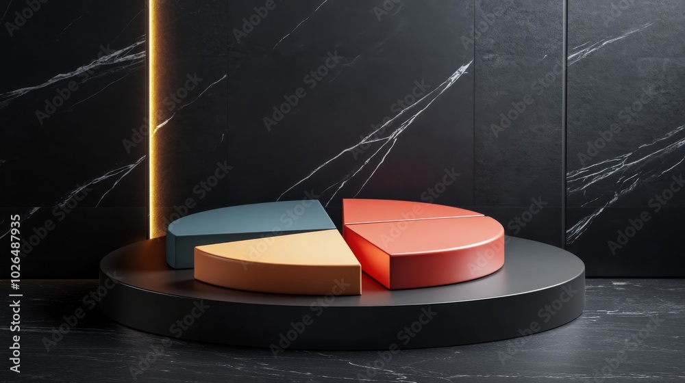 Poster modern pie chart display on dark surface