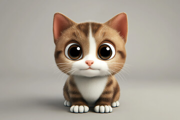 Obraz premium A cute, cartoon-style kitten with large eyes, sitting adorably on a neutral background.