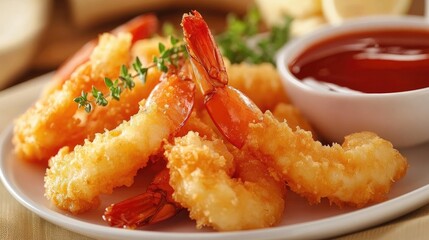 Crispy Fried Shrimp with Dipping Sauce and Lemon