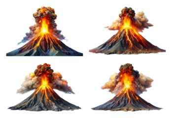 Set of erupting volcano png