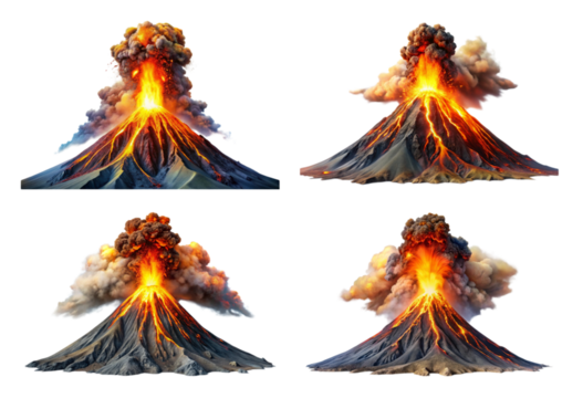 Set of erupting volcano png