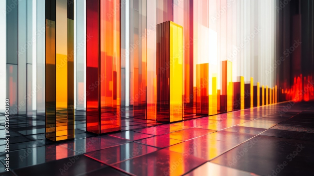 Poster abstract glass structures with colorful reflections