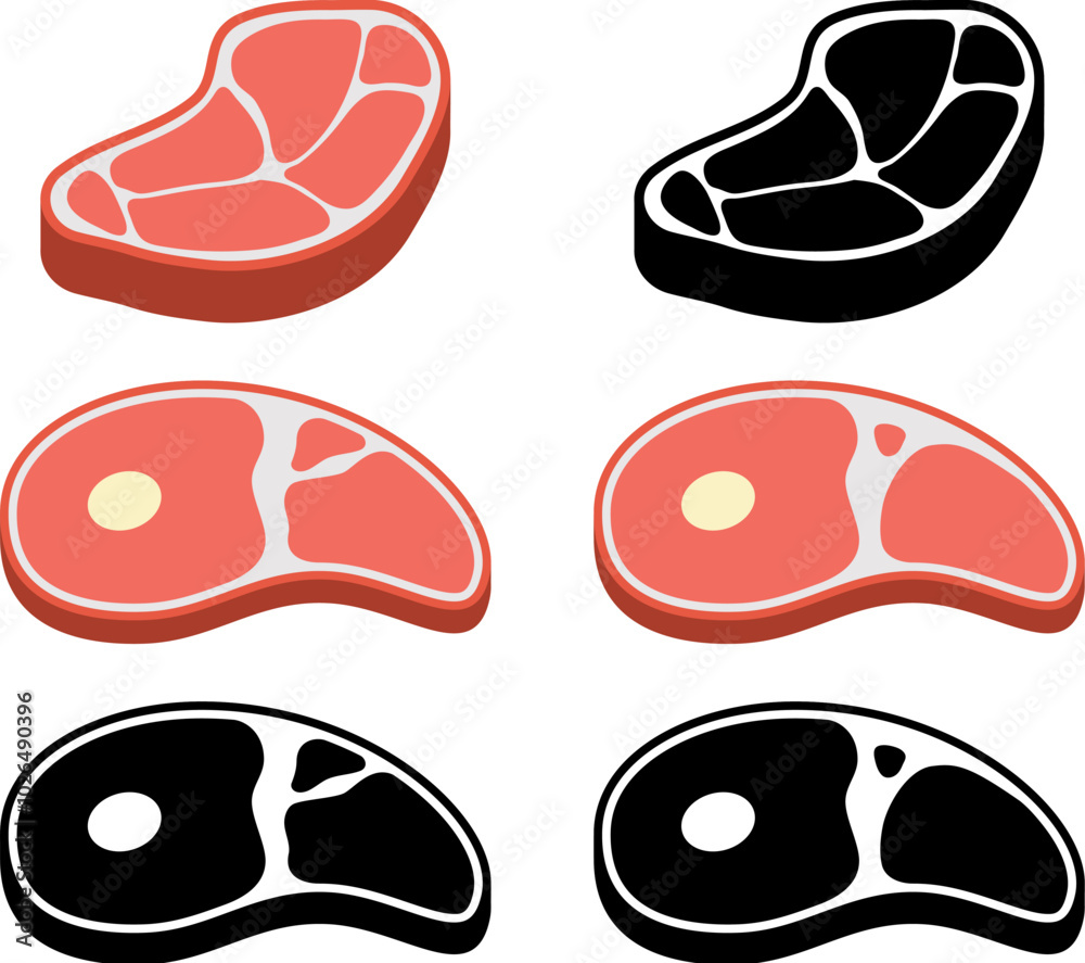 Wall mural vector raw meat icon isolated on white background. red meat butcher cuts. beef steak icon. healthy f