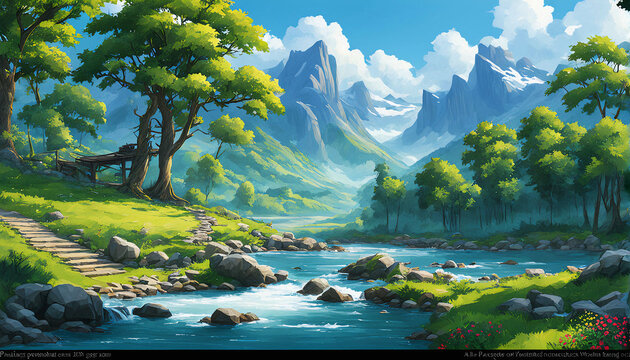 Rio paisaje animado