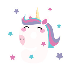 birthday illustration for a greeting card with cute unicorn nine number flat cartoon style