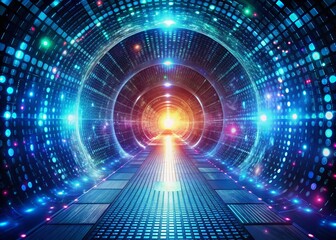Obraz premium Abstract Hologram in Binary Code Tunnel - Digital Art for Tech and Futuristic Themes