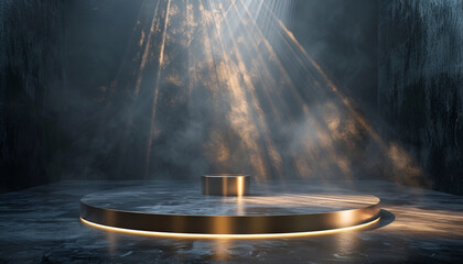 Obraz premium Presented on a festive stage with a central beam of lighting, this mockup is suitable for award ceremonies, jubilees, New Year's parties, or product presentations