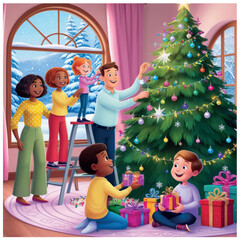 The Spirit of Togetherness: Illustrated Christmas Family Scenes