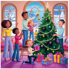 Capturing Joy: Family Christmas Illustrations