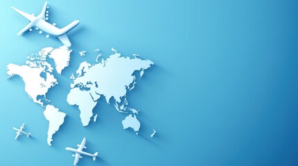 A stylized world map with airplanes, symbolizing travel and global connectivity.