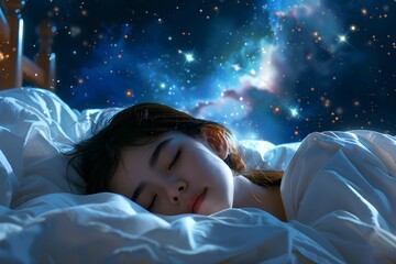 A close up of a person sleeping in a bed