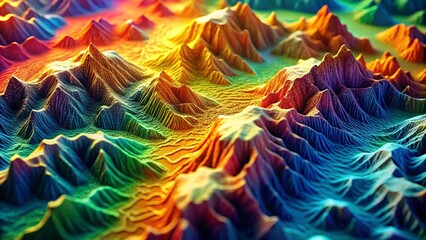 Obraz premium Abstract Topographic Map with Vibrant Colors and 3D Mountainous Terrain for Stunning Landscape Photography
