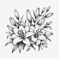 lilies sketch, lily flower
illustration outline of a flower
black and white line art, lineart
set of contour flower, line art of flowers, leaves