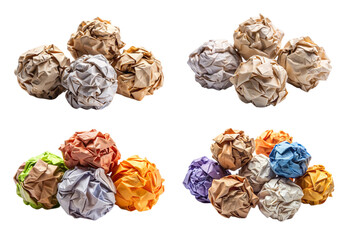 Set of crumpled paper balls png