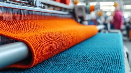 Automated systems in a textile factory weaving intricate fabric patterns, integrating advanced technology