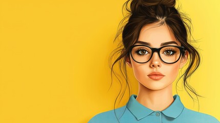 Obraz premium Funky Anime Vector Illustration of Stylish Lady in Minimalist Adobe Illustrator Style on Bright Yellow Background