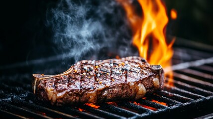 Grilled Steak with Flames and Smoke Effects