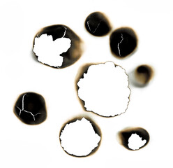 Set of burnt holes of paper, Burnt paper holes realistic on  transparent background
