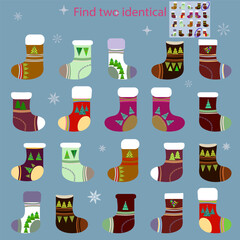 In a fun children's puzzle game for children under 7 years old, find 2 identical Santa socks