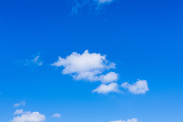 Beautiful blue sky and white fluffy group of clouds background in the morning skyline