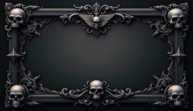 gothic halloween invitation with vintage frame and skulls