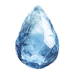 Crystalline teardrop shaped blue gem isolated.