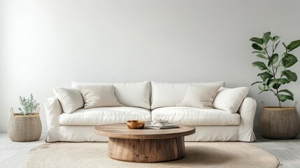 Cozy Living Room with Greenery and Natural Textures